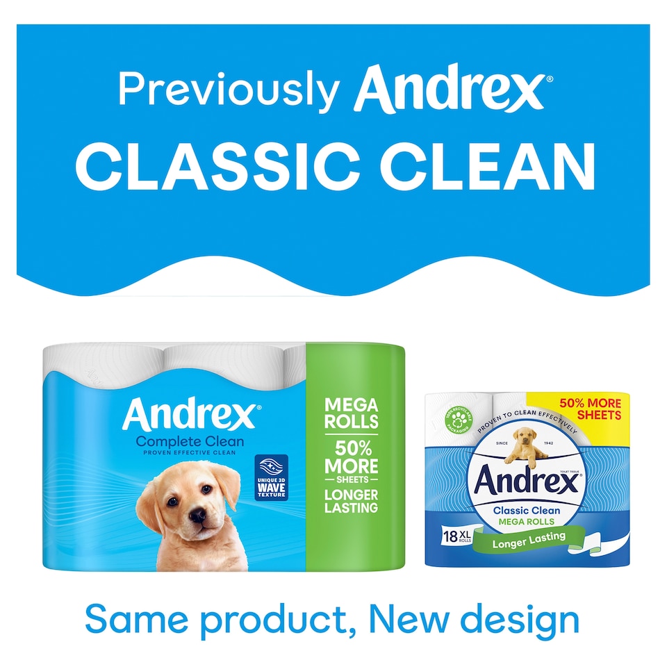 image 1 of Andrex Complete Clean Toilet Tissue Mega Rolls 12 Pack
