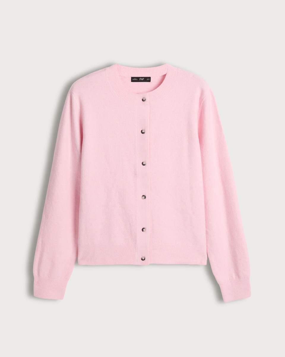 F&F Knitted Button Up Cardigan with Wool in Pink