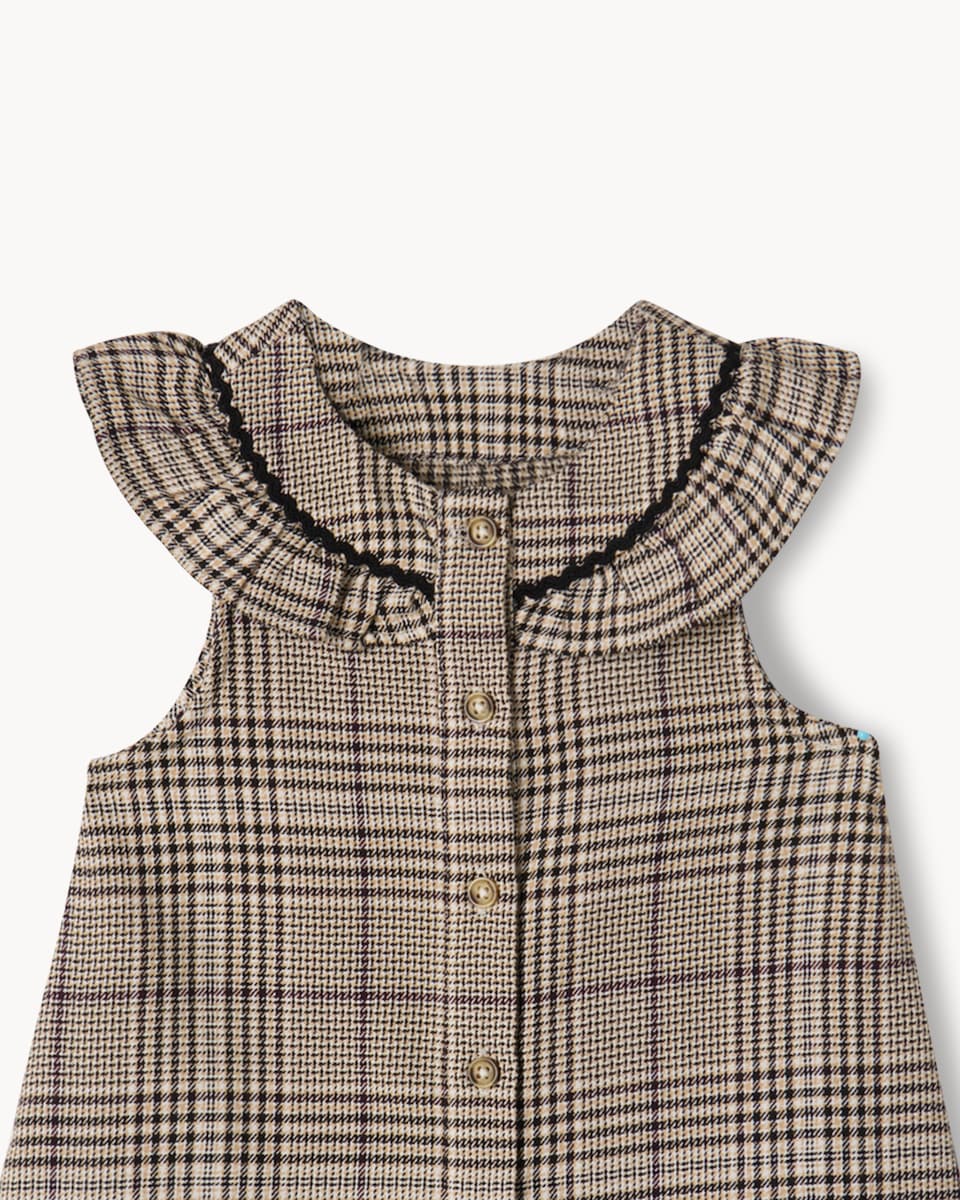 image 1 of F&F Baby Checked Dress, Bodysuit and Tights Set in Brown