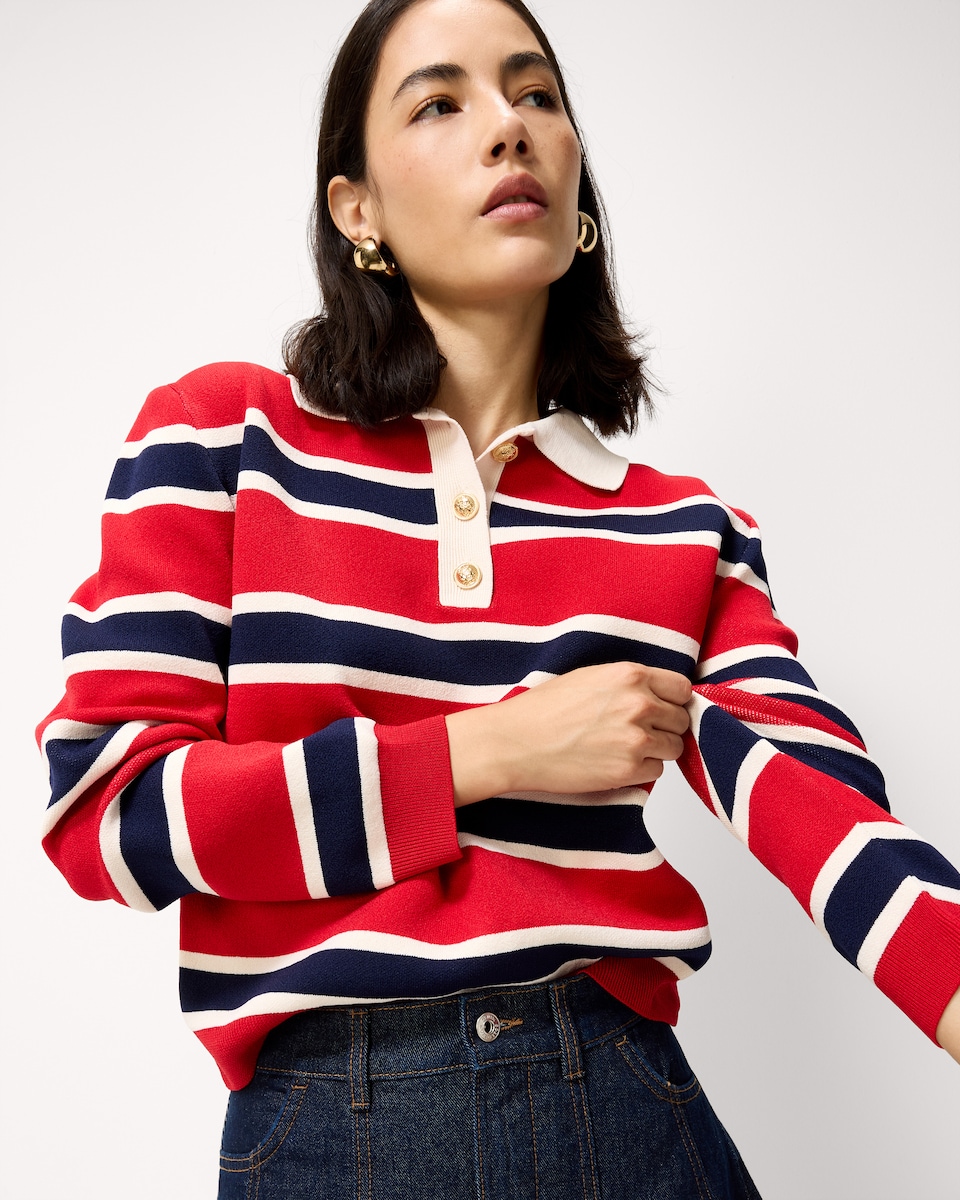 image 1 of F&F Striped Rugby Knitted Jumper in Multi Red