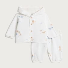 F&F Baby 2-Piece Fleece Animal Print Hoodie and Joggers Set in White