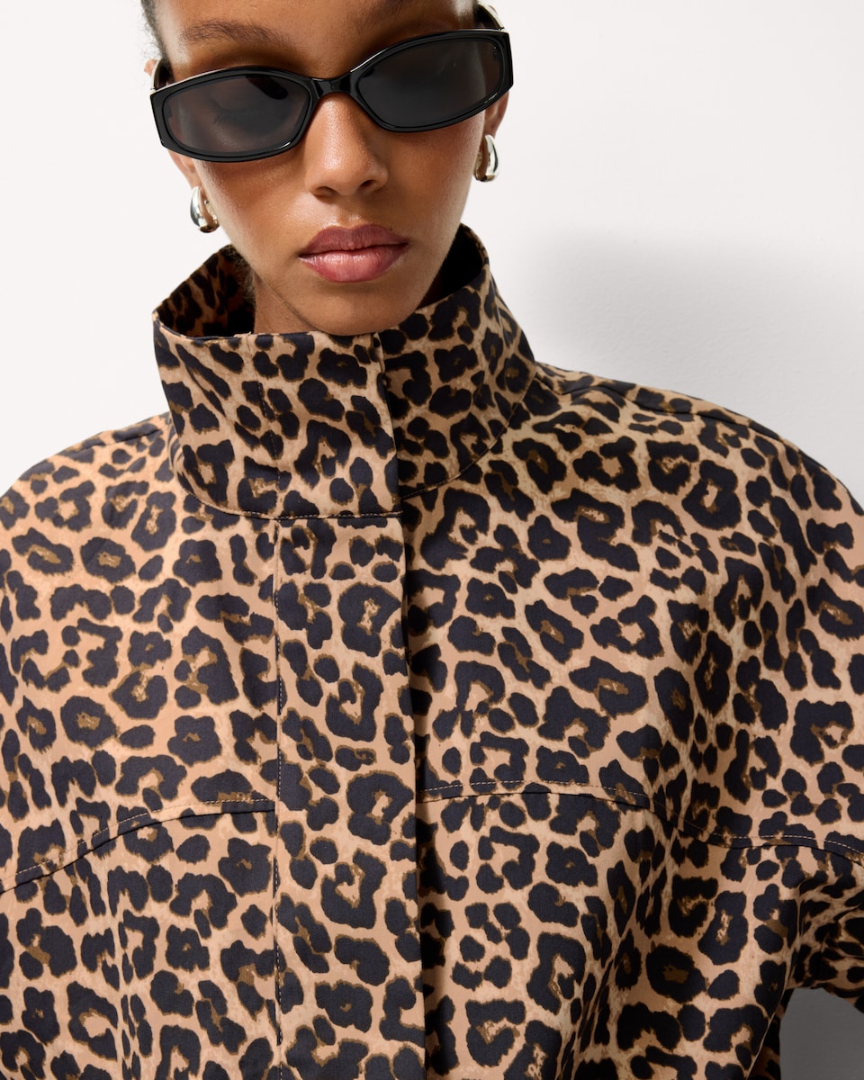 image 1 of F&F Leopard Print Funnel Neck Track Jacket in Multi Brown