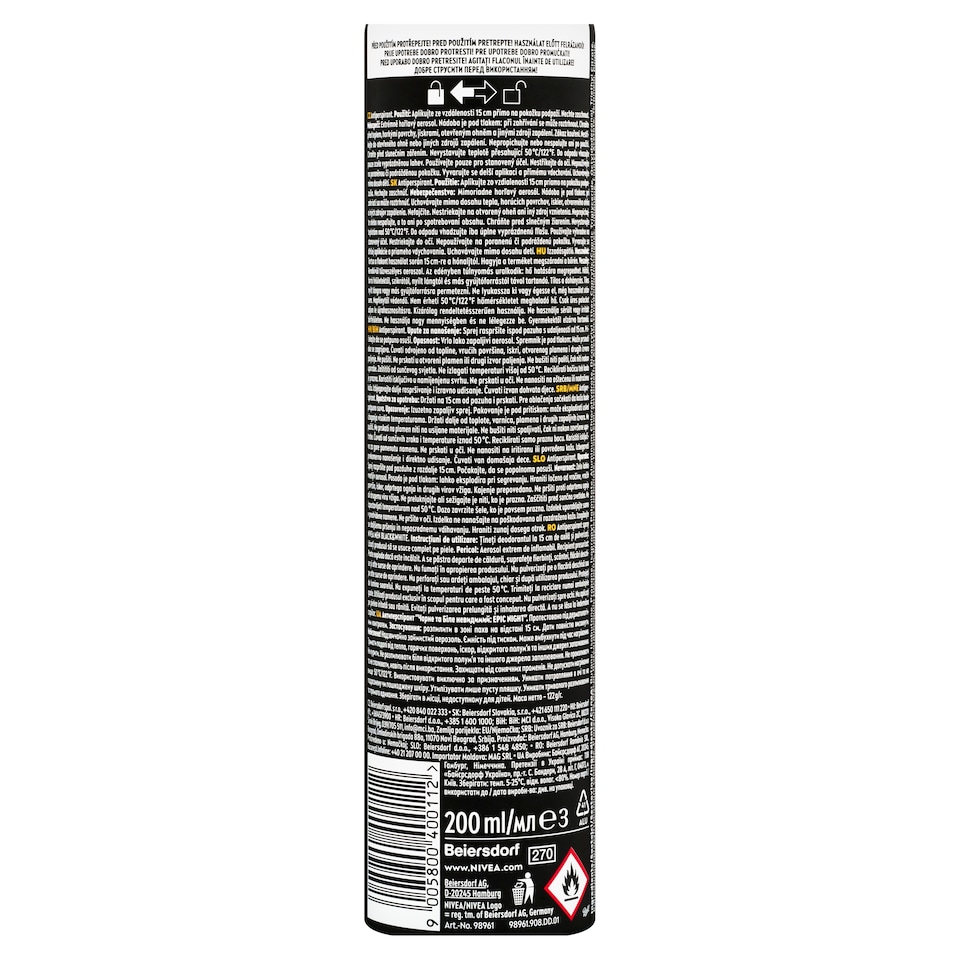 Obrázek 1 pro produkt Nivea Black & White Invisible Epic Night Sprej antiperspirant 200ml