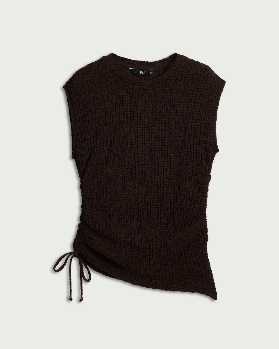 image 1 of F&F Textured Ruched Top in Brown