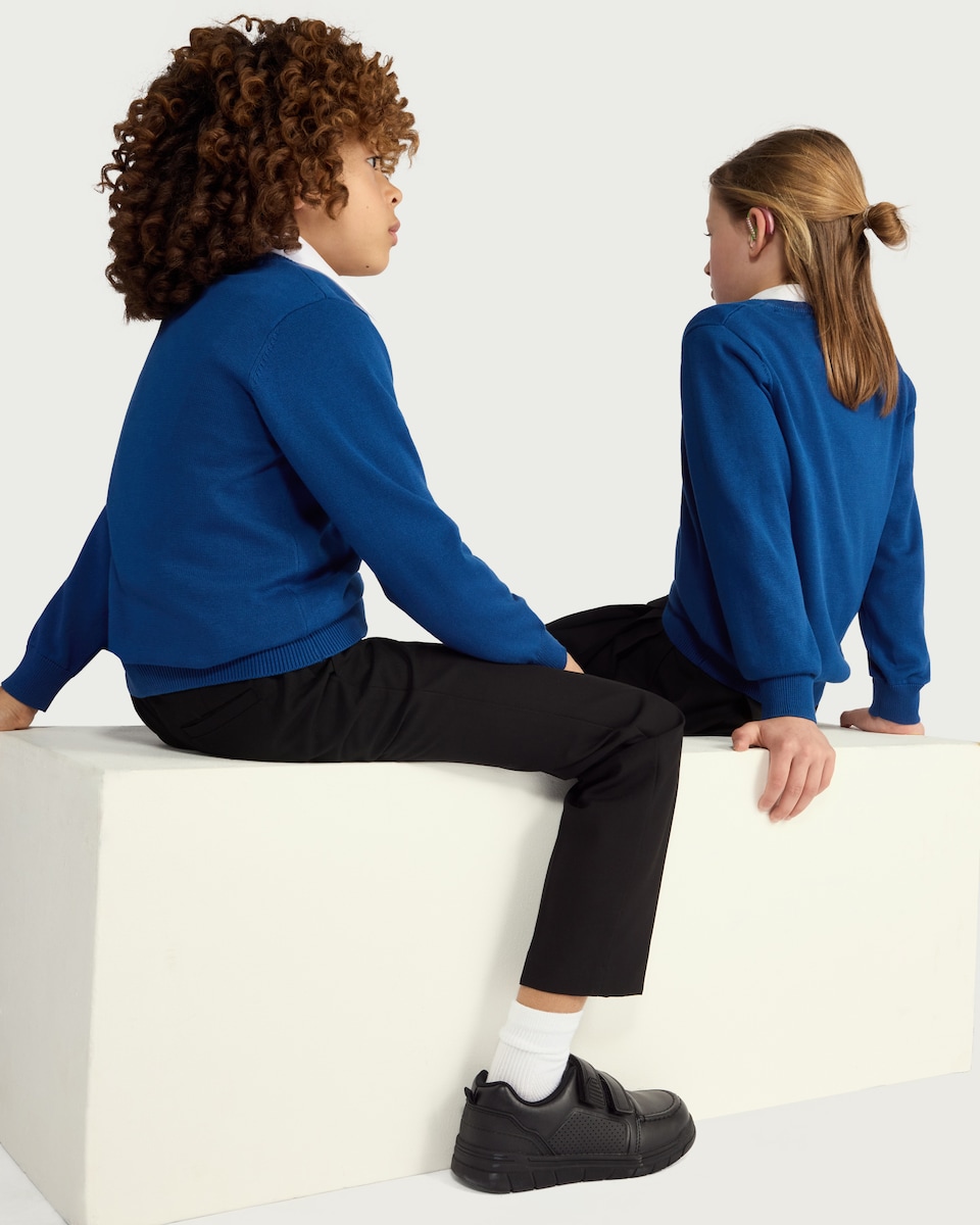 image 1 of F&F School Unisex 2-Pack Pure Cotton V-Neck Jumpers in Blue