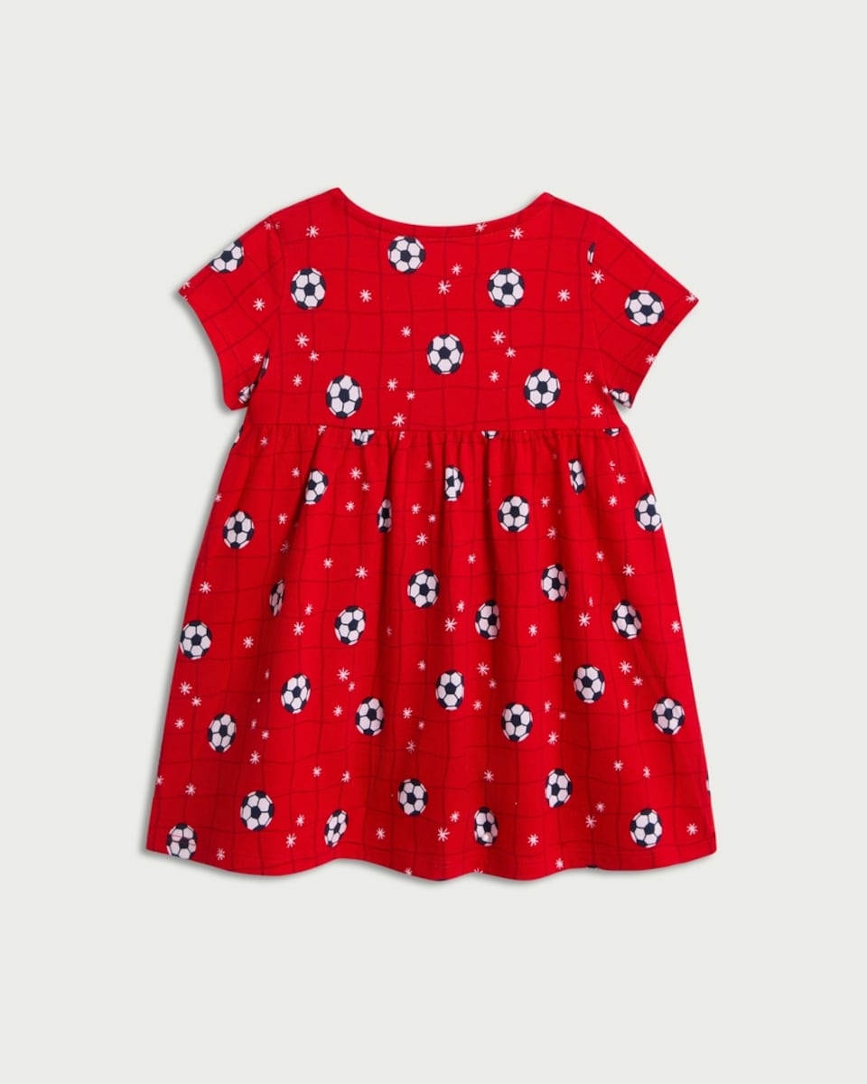 image 1 of F&F Baby Pure Cotton Football Print Dress in Red