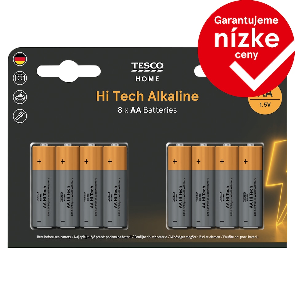 Tesco Home Hi Tech alkalické batérie AA 8 ks