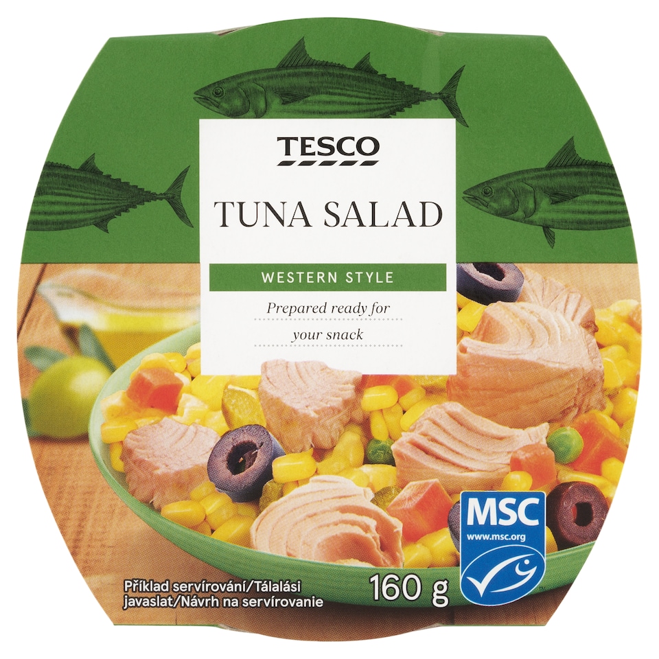 Tesco tonhal saláta kukoricával, sárgarépával, savanyú uborkával és fekete olívabogyóval 16 g