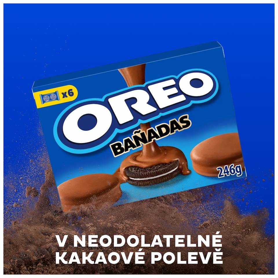 Obrázek 1 pro produkt OREO kakaové sušenky s náplní v polevě s čokoládovou příchutí 6 balení po 2 sušenkách 246 g