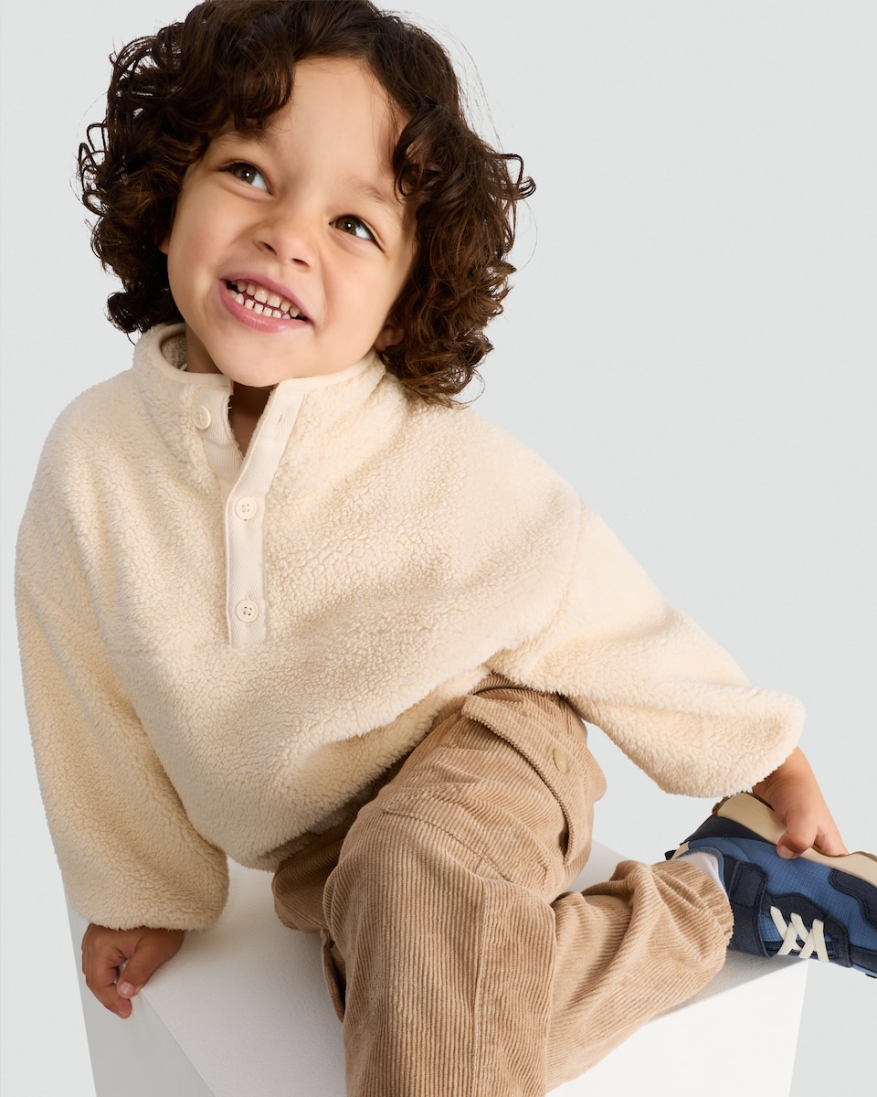 image 1 of F&F Boys Fleece Button Placket Jacket in Cream
