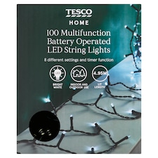 Tesco 100 Battery Multifunction Bright White Timer LED Christmas Lights