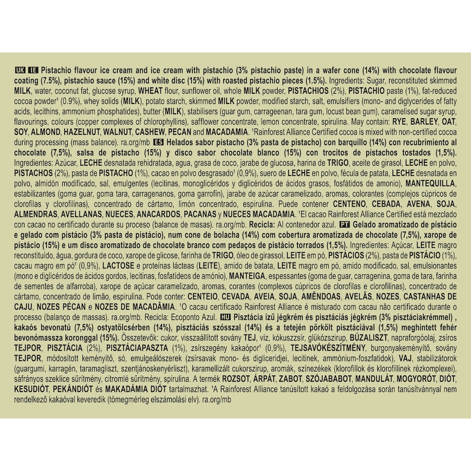 image 1 of Cornetto Max Pistachio Ice Cream Cone 4x90ml