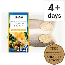 Tesco 2 Lemon & Pepper Sea Bass Fillets 200G