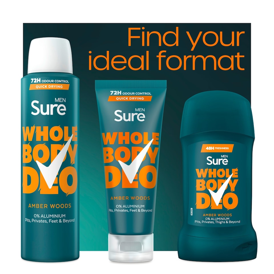 image 1 of Sure Men Amber Woods 72h Whole Body Deodorant Odour Control Spray 150ml