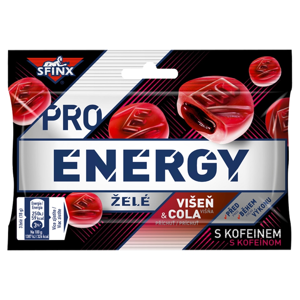 SFINX Pro Energy příchuť Višeň a Cola, želé bonbóny s kofeinem 60g