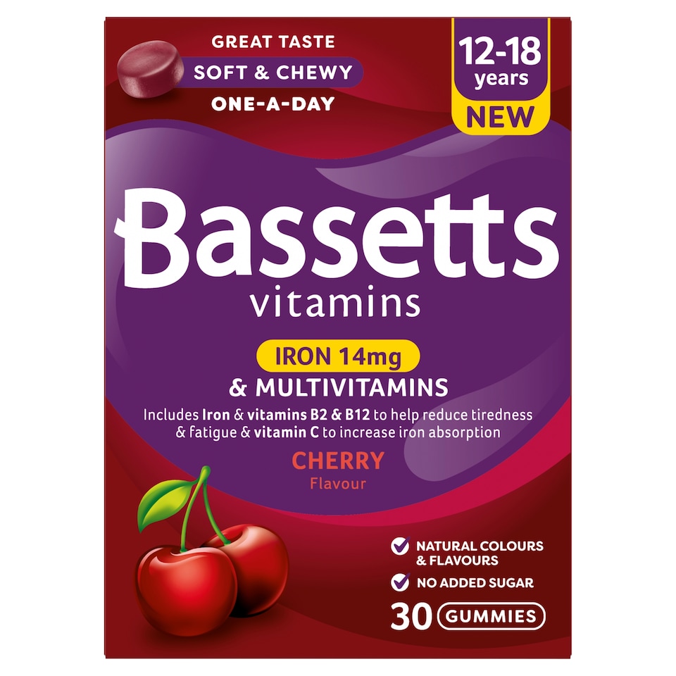 Bassetts Multivitamin plus Iron Gummies, 12-18 years Cherry x 30