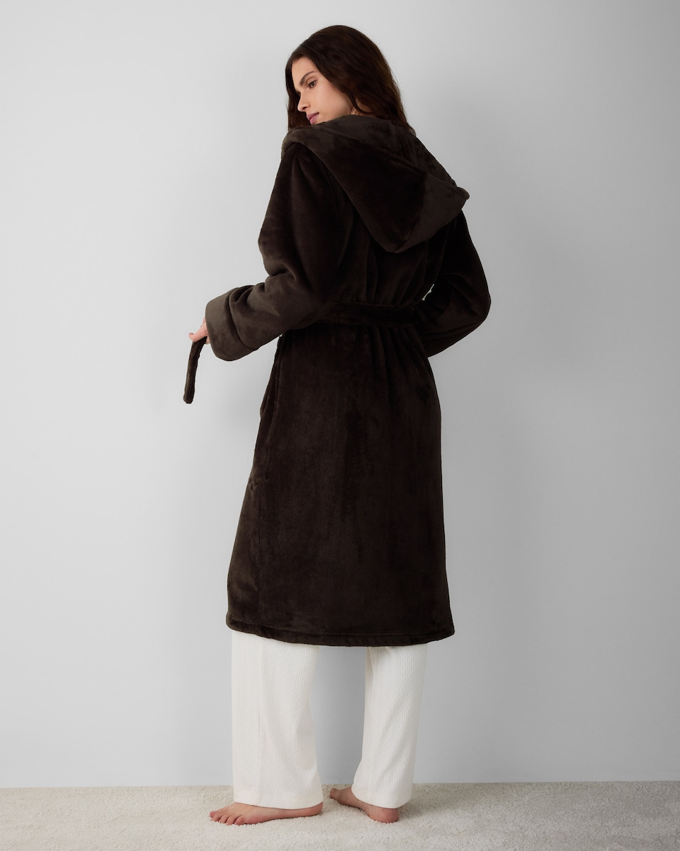 image 1 of F&F Fleece Hooded Dressing Gown in Chocolate