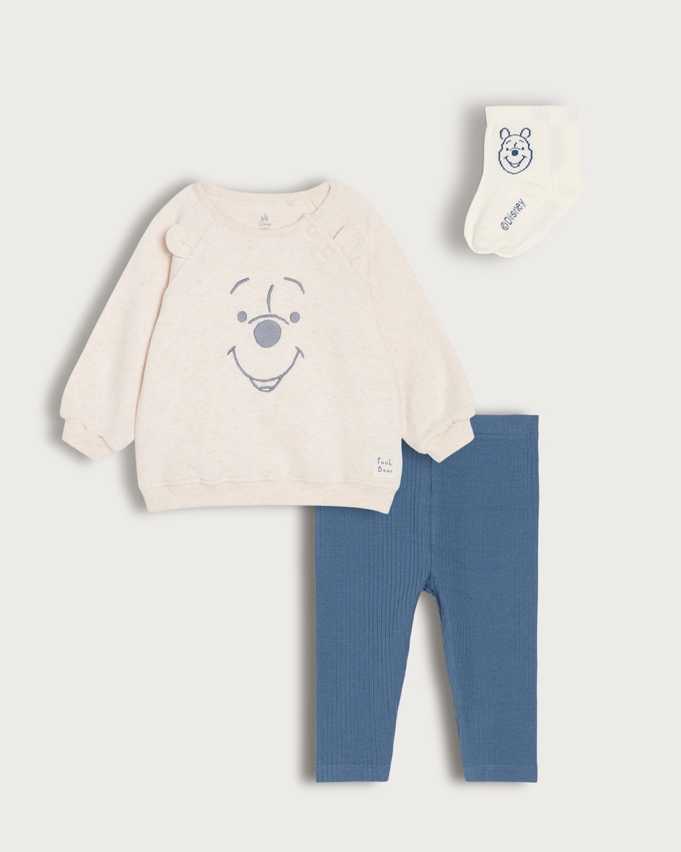 image 1 of Disney Winnie the Pooh 3-Piece Cotton Blend Sweatshirt, Leggings and Socks Set in Multi Blue