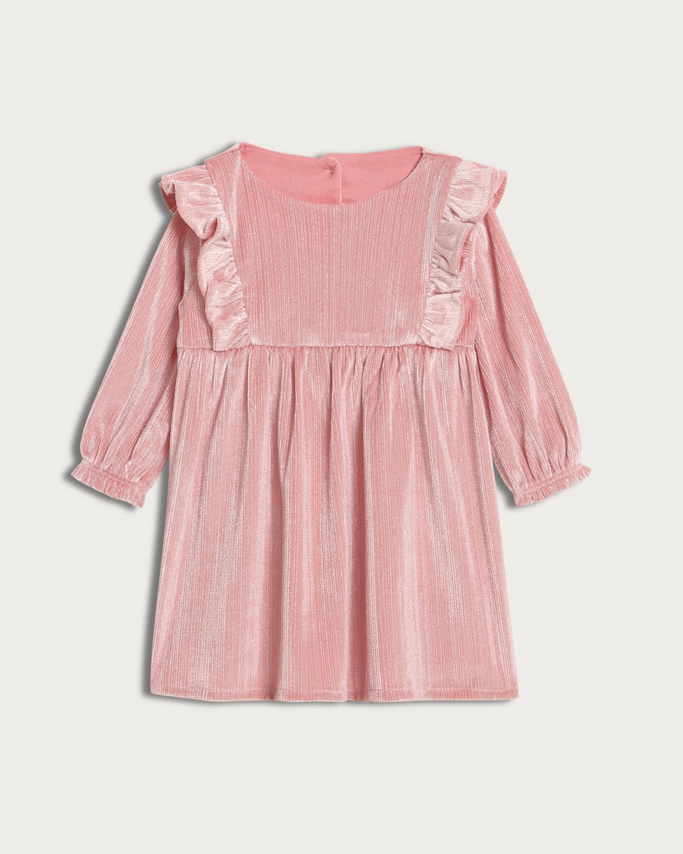 image 1 of F&F Baby Ruffle Detail Long Sleeved Dress in Pink