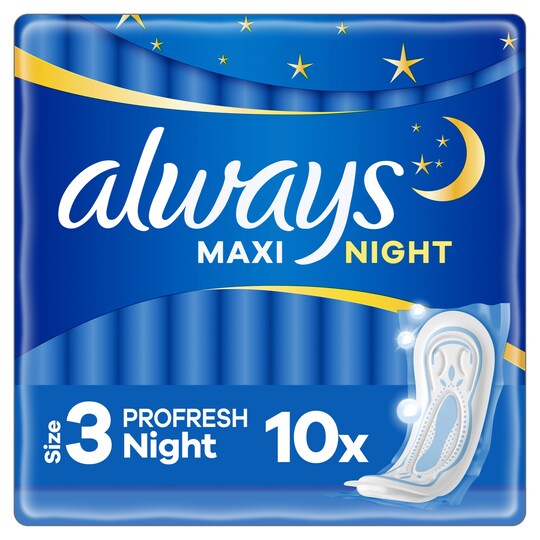 Always Maxi Night Size 3 Sanitary Towels 10 Pack Tesco Groceries