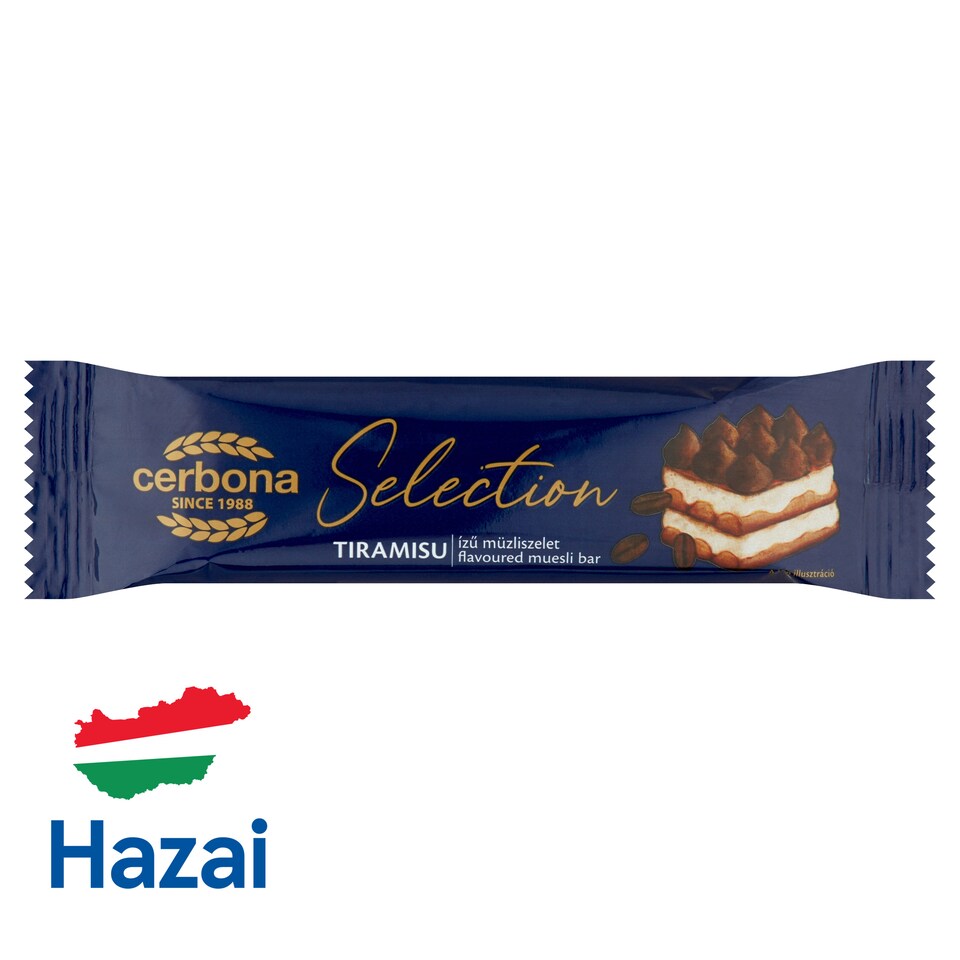Cerbona Selection tiramisu ízű müzliszelet, fehér bevonó talppal 22 g 1. kép
