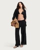 image 1 of F&F Pure Cotton Double Cloth Wide Leg Trousers in Black