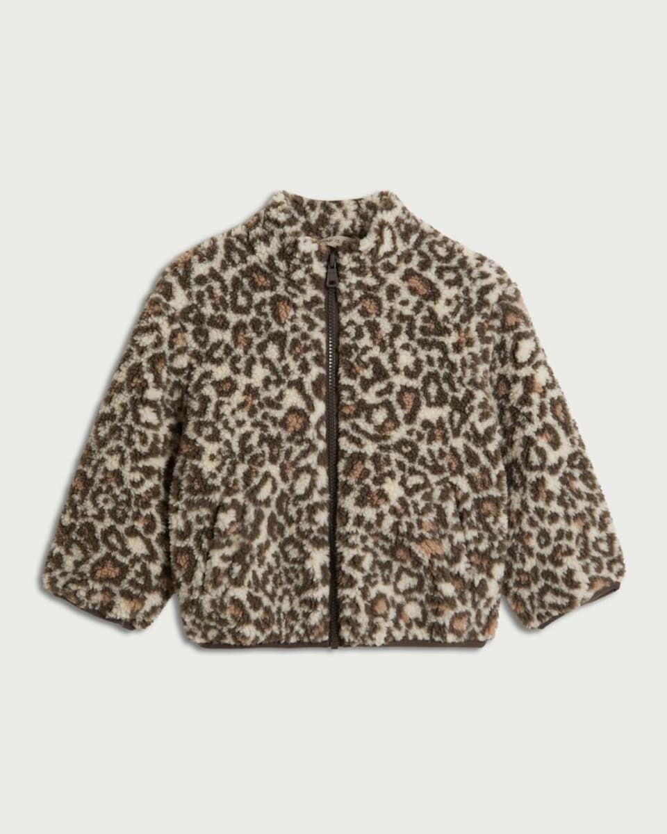 image 1 of F&F Girls Fleece Animal Print Jacket in Multi Brown