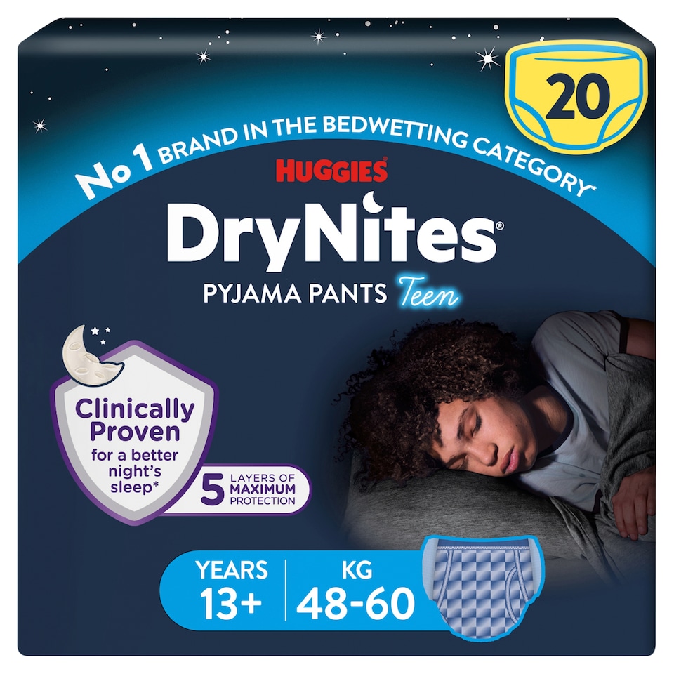 image 1 of Huggies DryNites Bedwetting Pyjama Nappy Pants Boy 13Yrs+ x20