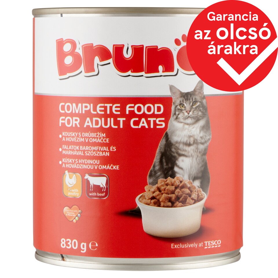 Brunos Complete Food for Adult Cats, Snacks with Poultry and Beef in Sauce 830 g