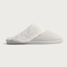 F&F Ribbed Faux Fur Trim Mule Slippers in Grey