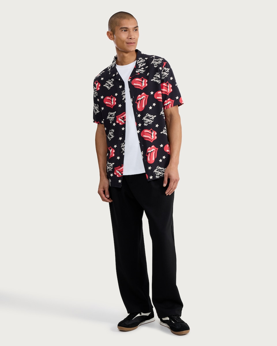 image 1 of Rolling Stones Tongue Print Shirt in Black