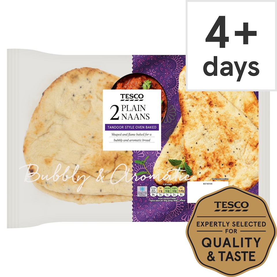Tesco Plain Naan Bread 2 Pack