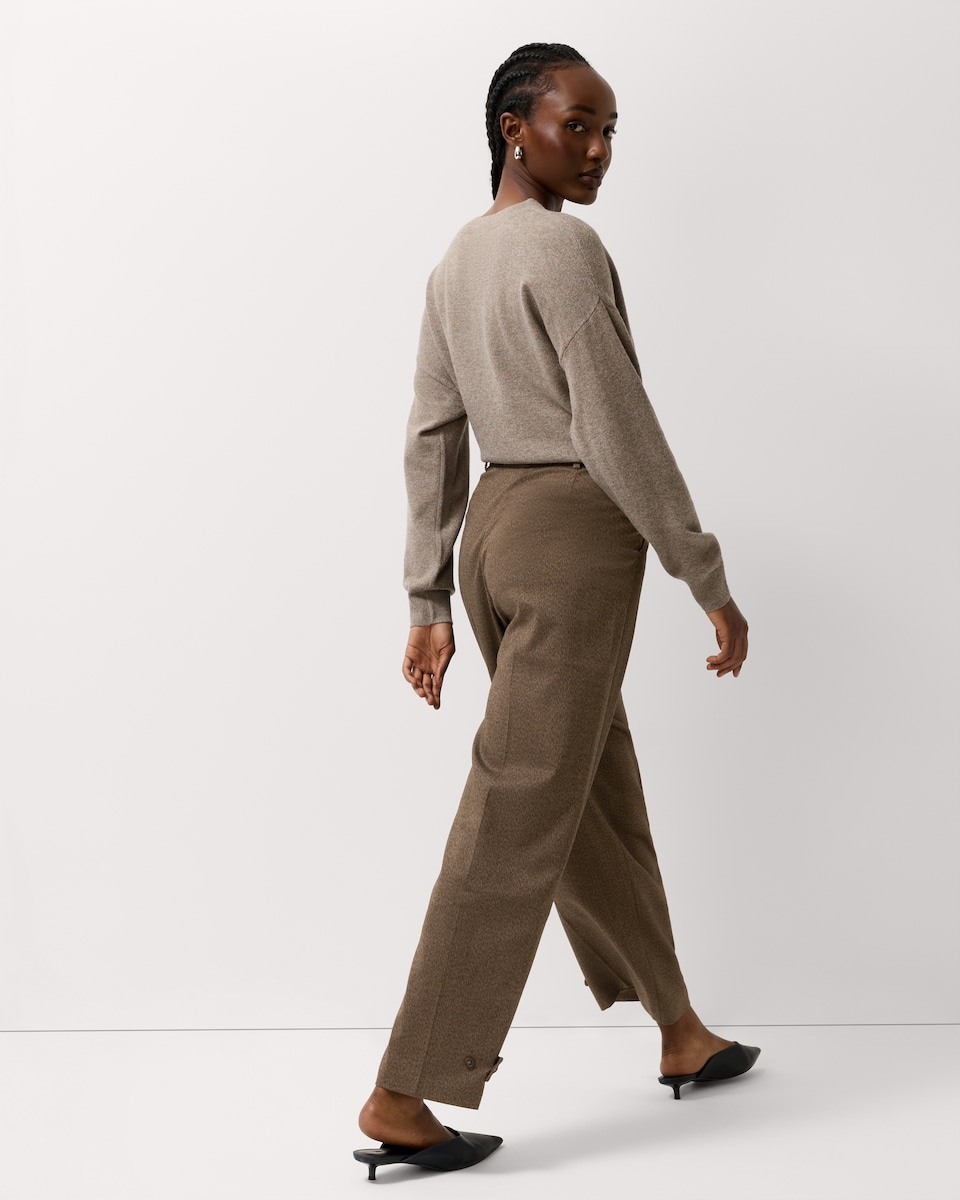 image 1 of F&F Pleated Herringbone Wide Leg Trousers in Brown