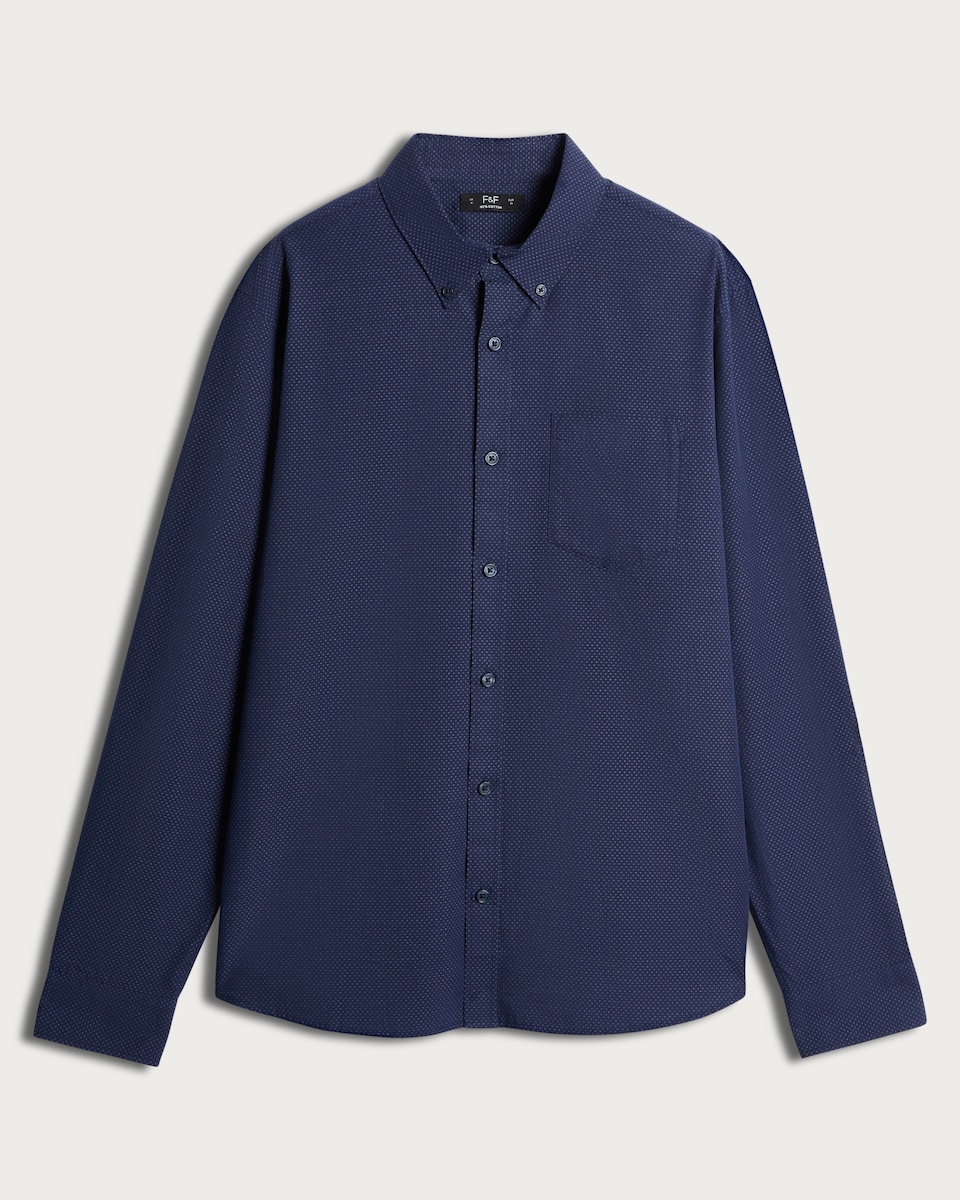 image 1 of F&F Pure Cotton Spot Print Long Sleeved Shirt in Navy