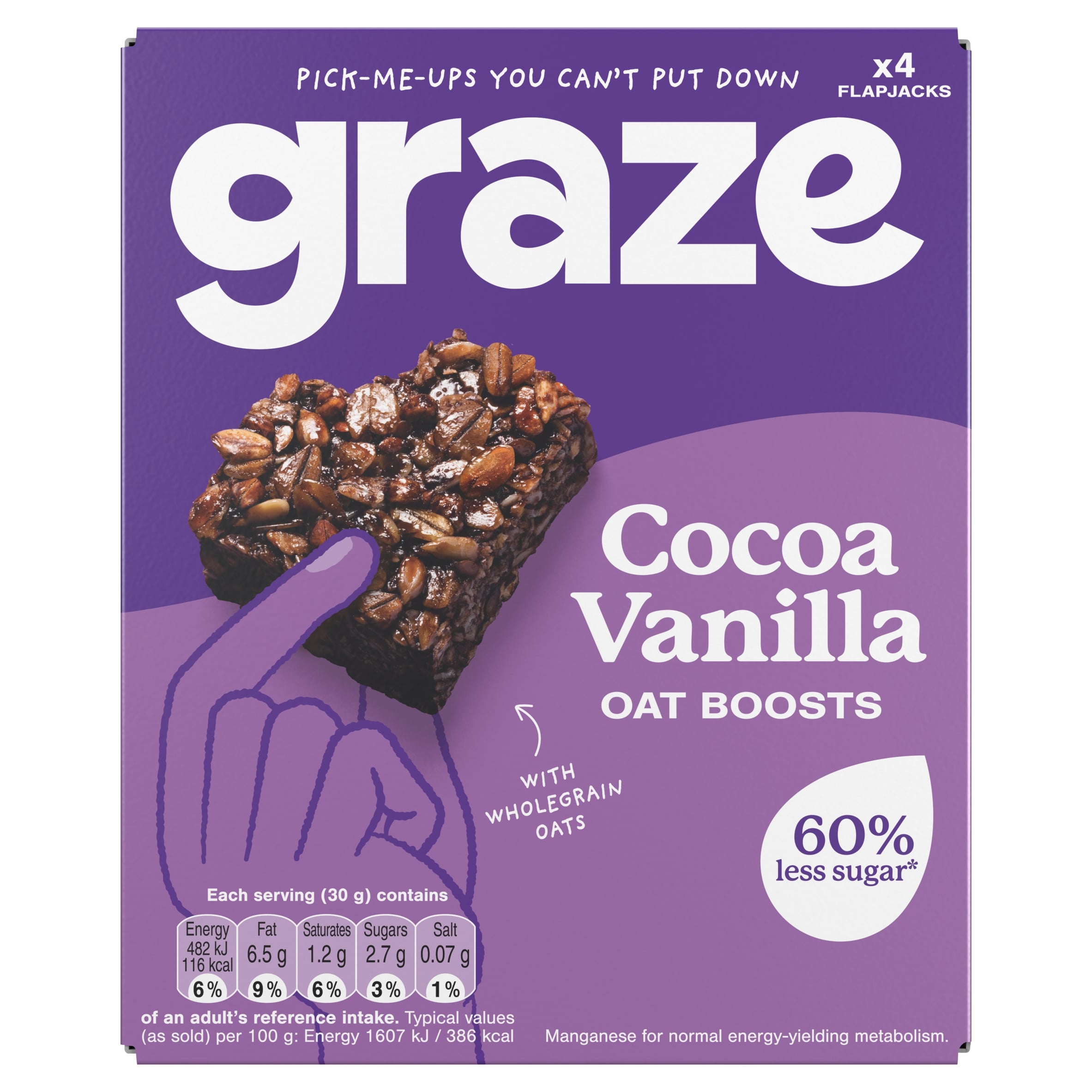 Graze Cocoa Vanilla Oat Boosts Flapjack Snack 4x30G