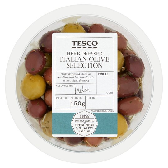 Tesco Herb Dressed Italian Olive Selection 150G Tesco Groceries