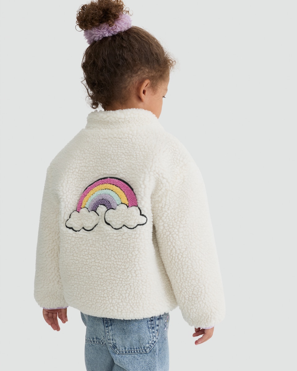 image 1 of F&F Girls Fleece Textured Zip Up Jacket in Cream