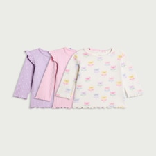 F&F Baby 3-Pack Cotton Rich Ribbed Printed Long Sleeved Tops in Cream