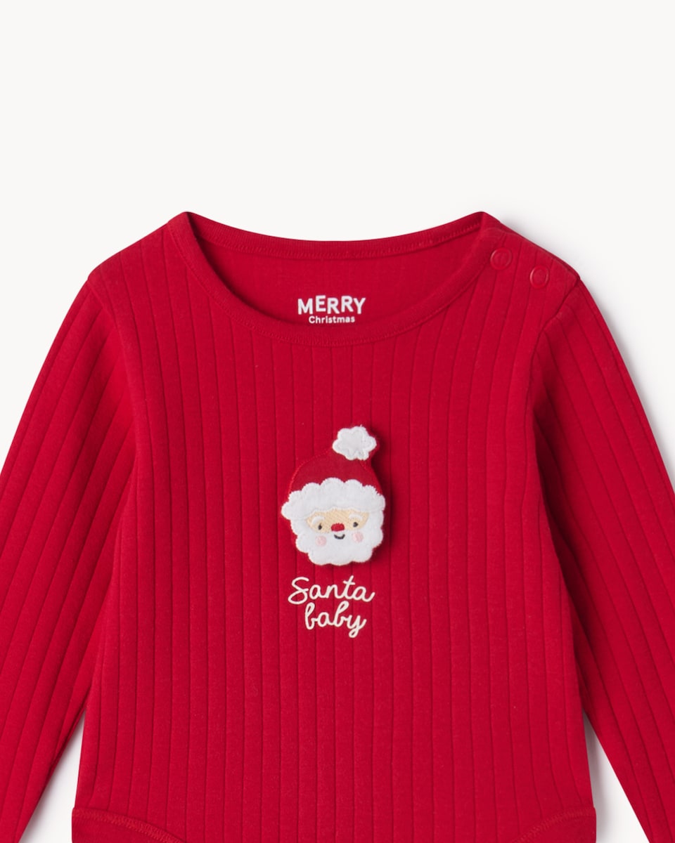 image 1 of Christmas Baby Cotton Rich Ribbed Santa Bodysuit in Red