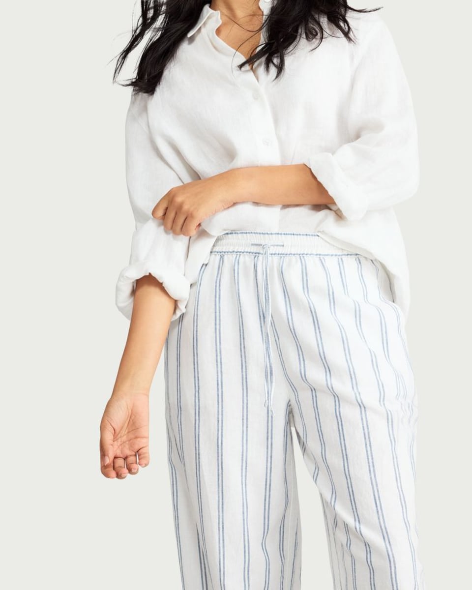 image 1 of F&F Linen Rich Striped Balloon Leg Trousers in White