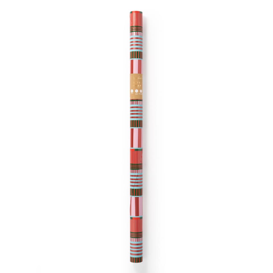 image 1 of Paperchase Christmas Pink Stripe 3m Roll Wrap