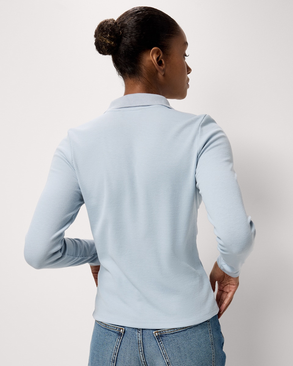 image 1 of F&F Ribbed Button Through Top in Blue