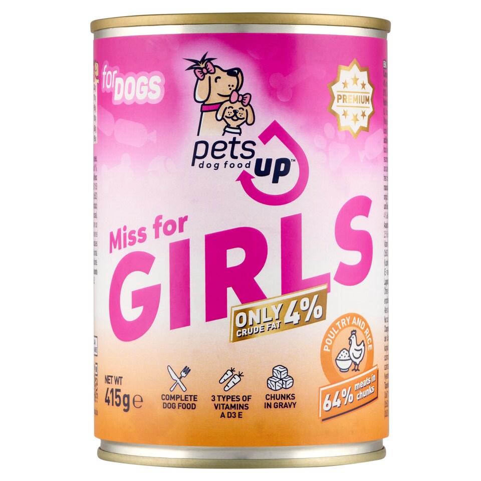 PetsUp Miss for Girls nedves állateledel felnőtt kutyáknak baromfival és rizzsel, szószban 415 g  1. kép