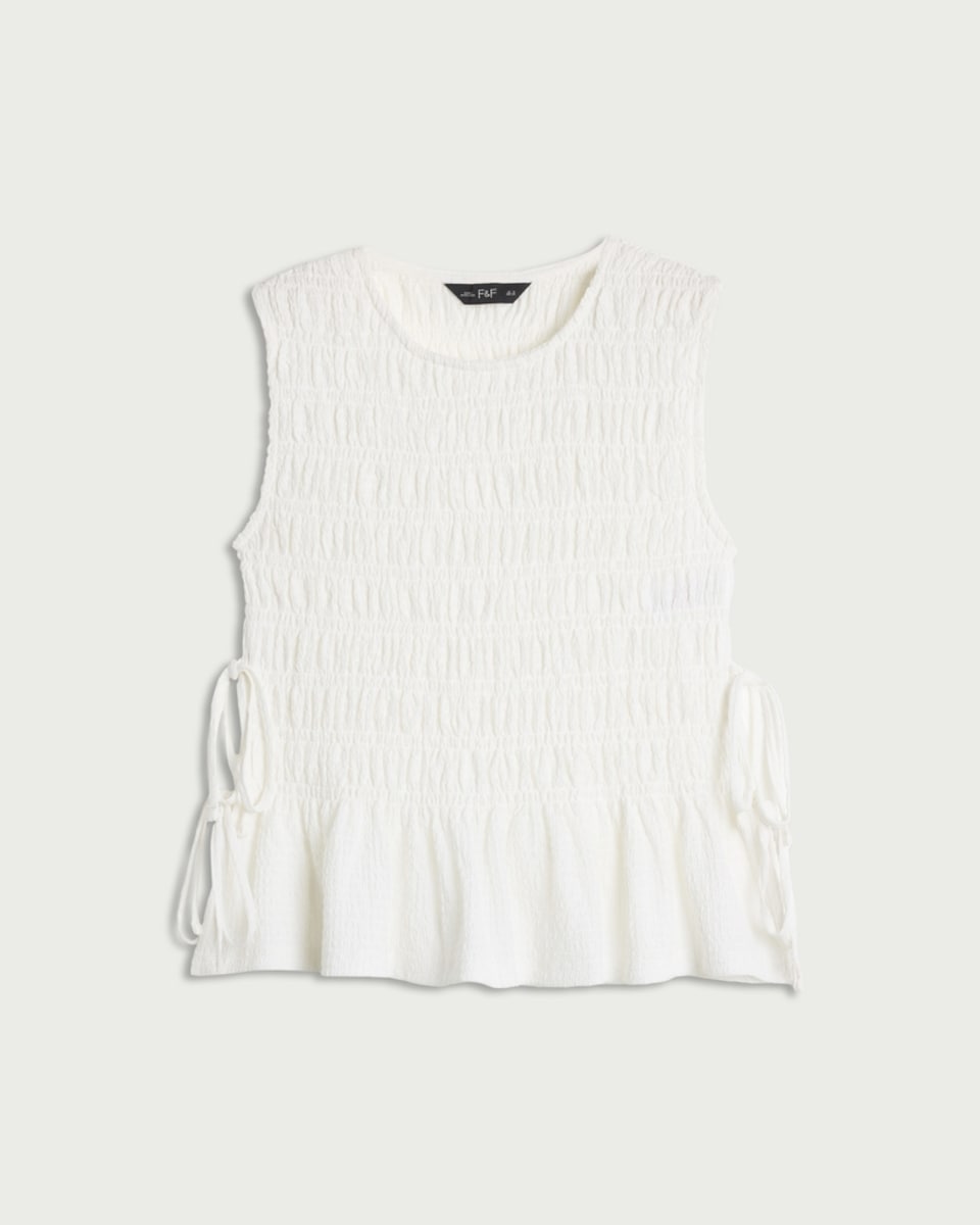image 1 of F&F Shirred Tie Side Sleeveless Top in White