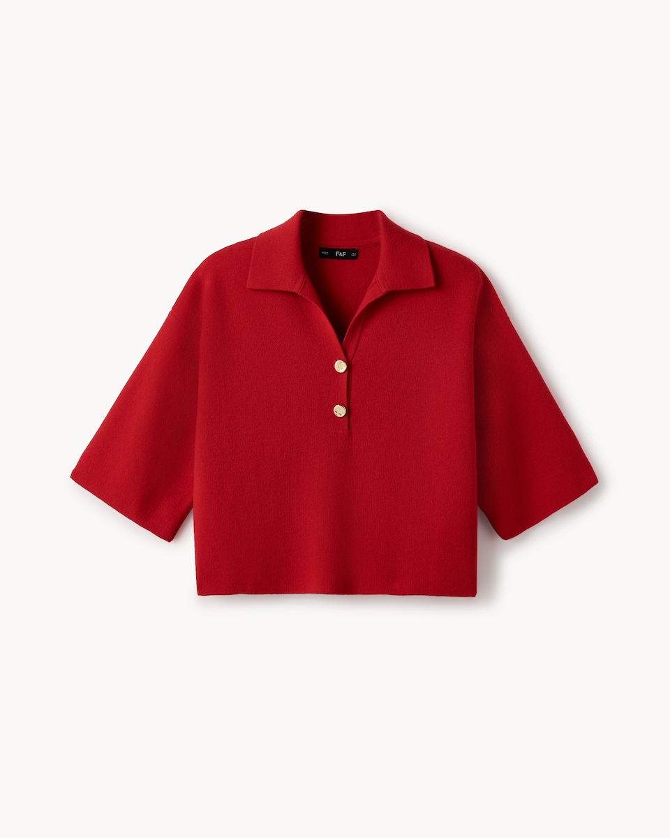 image 1 of F&F Knitted Collared Jumper in Red