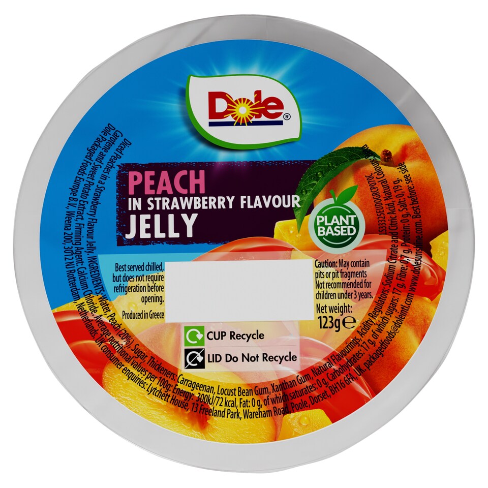 image 1 of Dole Peaches In Strawberry Jelly 123G