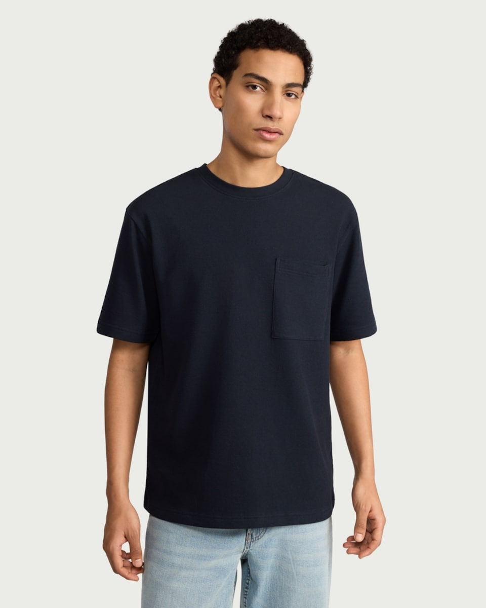 image 1 of F&F Pure Cotton Pocket Oversized Fit T-Shirt in Navy