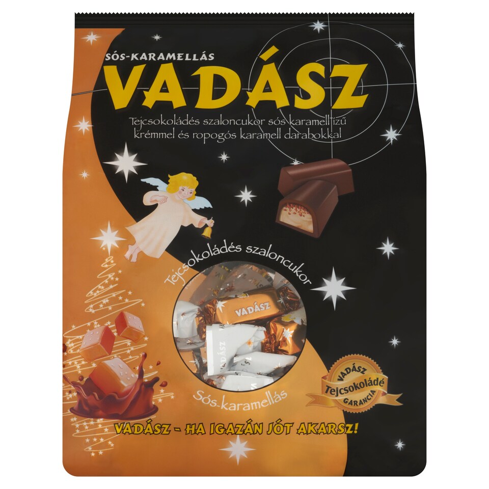 Vadász tejcsokoládés szaloncukor sós karamell ízű krémmel és ropogós karamell darabokkal 300 g