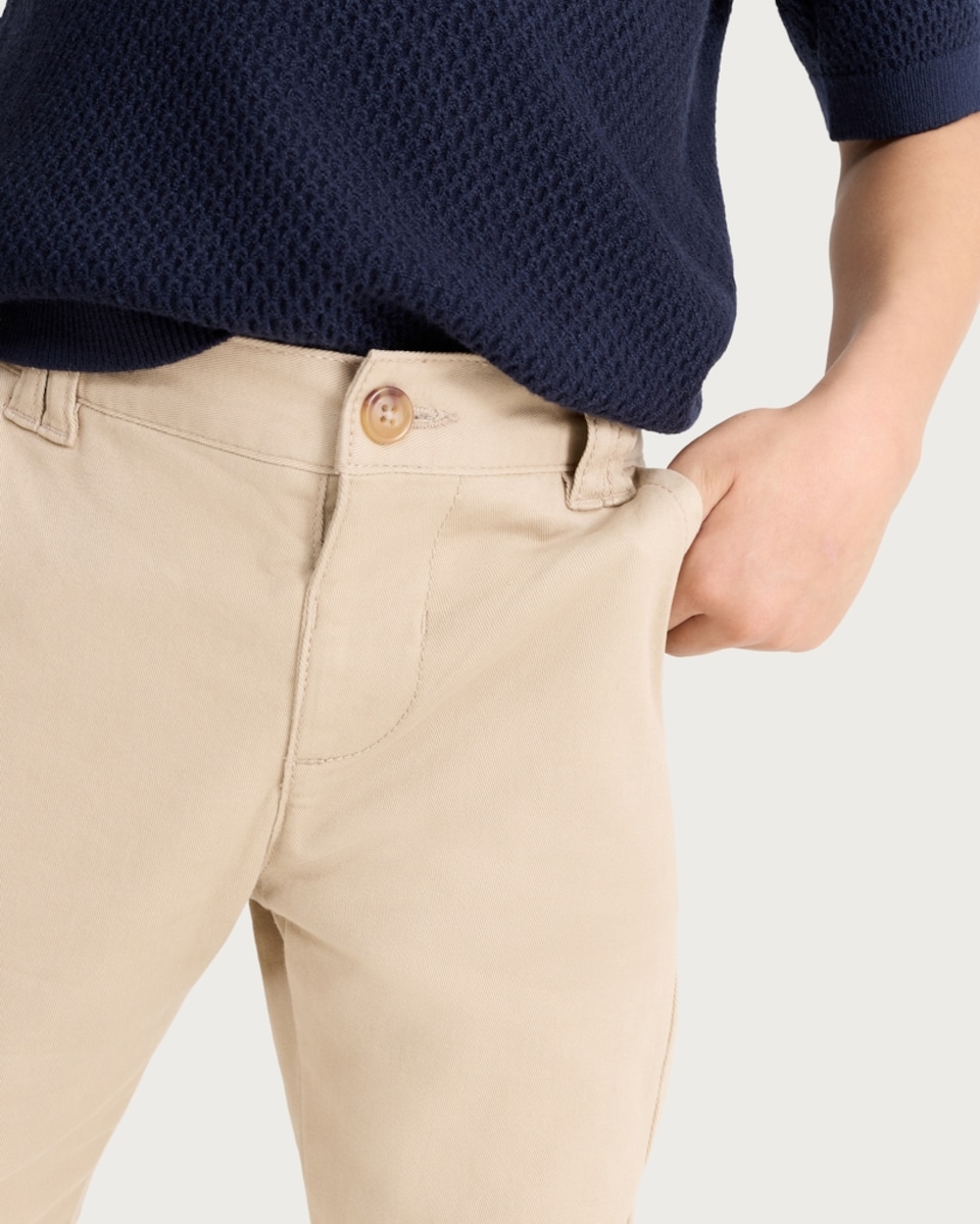 image 1 of F&F Boys Cotton Rich Chino Trousers in Stone