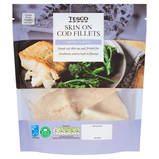 Tesco Skin On Cod Fillets 540G Tesco Groceries